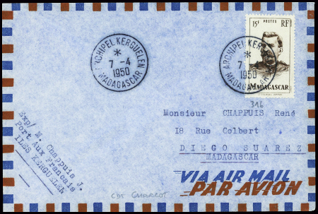 Madagascar n°3165 obl CAD "Archipel Kerguelen Madagascar" (7.4.1950 - CDT Charcot) sur lettre pour Madagascar. TB