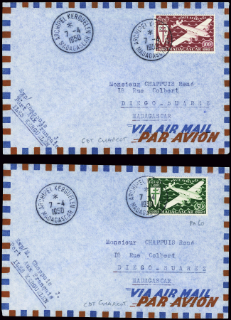 Madagascar PA n°60 obl CAD "Archipel Kerguelen Madagascar" (7.4.1950 - CDT Charcot) sur lettre pour Madagascar. TB