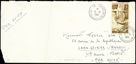 Madagascar PA n°64 obl CAD "Archipel Kerguelen Madagascar" (4.5.1951 - avison Lapérouse) sur lettre. TB