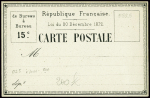 Carte postale précurseur officielle d'essai avec date "Loi du 20 décembre 1872" (ESS 5) (pour les cartes postales précurseurs les références et cotes 