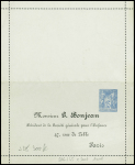 Carte lettre 15c sage TSC G.Bonjean (Sag J 45). Neuve. TB
