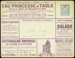 Env annonces 15c Sage série n°31 avec pubs en violet dont Eau princesse de table (Sag 78a). Neuve. TB