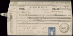 Mandat de poste sans valeur indiquée Sage bleu sur rose - Sag P1 chiffre 83 obl Rebais Seine et Marne (1883). TB
