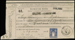 Mandat de poste sans valeur indiquée bleu sur rose (Sage P3) - date 84 obl Orléans R. du Colombier (1884). TB