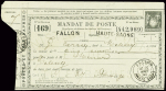 Mandat de poste Sage avec globe noir et légende à gauche "Postes et télégraphes" - date 18 obl Fallon Haute Saône (1890) (Sag R8). TB