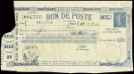 Bon de poste semeuse lignée bleu foncé obl Pesmes Haute Saône (Sel K2). TB