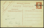 CP 60c Pasteur rouge avec réponse payée avec surcharge spécimen (Pas F2). TB