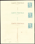 Série de 3 cartes postales 8F Gandon turquoise TSC Congrès philatélique des Sables d'Olonne (Gan J8a, b, c) neuves. TB