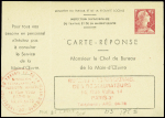 CP de service 15F Muller rose Main d'œuvre avec talon, non obl (Mul B3). TB