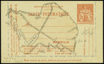 Carte lettre pneu de Marseille 1F50 Chapplain rouge-orange avec signature "Chaplin" (CHA O4a) neuve. TB