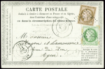 N°55 + 58 obl GC 2143 + T17 "Luzech (44)" (1875) sur CP précurseur