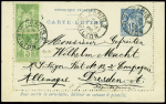 N°102 en paire obl Paris 2 r. Milton (1900) sur entier carte-lettre 15c Sage pour Dresde (Allemagne). TB