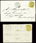 2 lettres : n°92 obl Tanlay Yonne (1881) pour Suez (Egypte) et n°92 obl "Salonique Turquie" (1881) pour Constantinople. TB