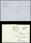2 lettres avec AFF en numéraire faute de timbres : T17 "Baumes les Dames (24)" (26 nov 70) + "PP" encadré noir et T17 "Ornans (24)" (24 mai 71) + "PP"