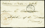 Lettre en franchise avec T17 Besancon (mars 1871) + mention manuscrite "Ambulance de l'asile de Battant" + cachet rouge avec drapeau de la Croix Rouge