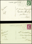 2 CP : n°190 obl Montbeliard + rare daguin temporaire "Montbeliard exposition canine le 13 mai" (1935) -  et n°280 obl Montbeliard + daguin "Montbelia