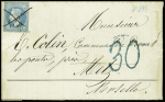 Lettre avec texte daté de Paris le 2 novembre 1870 remise par un passeur privé pour Metz. Celle-ci est déposée dans un bureau qui annule le timbre pos