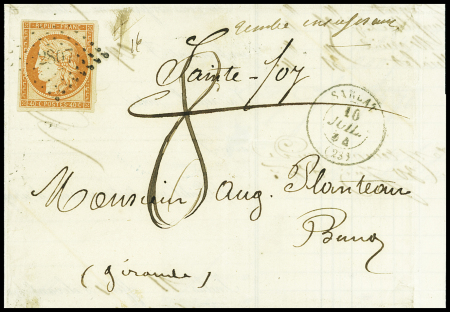N°5 obl. PC 2807 sur lettre de Sarlat 10.07.1854 pour