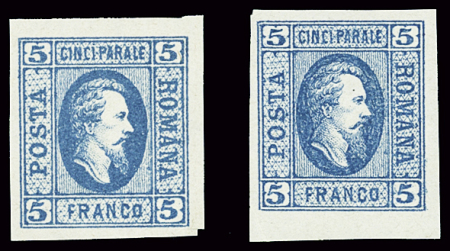 N°12 + 12a 5p. bleu, Couza 1865, timbre courant et