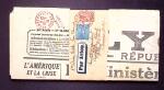 N°205 sur bande entier postal 2c type Blanc obl "Bron Aeroport" (Rhône) (2232) par avion avec mention manuscrite "1ere liaison postale Lyon - Cannes"  avec journal Lyon Républicain ( journal non routé de moins de 60g au 