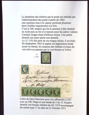 N°19 1c olive, bande de 5 + n°37 obl GC 3770 + T17 "St Maximin (78)" (21 oct 71) sur lettre. TB