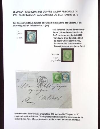 N°37 neuf * +n°20 neuf **, signé Calves (cote des 2 TP 900€) et n°20 + n°37 obl étoile muette + CAD "Paris (60)" (1 sept 71 - 1er jour de tarif) sur l