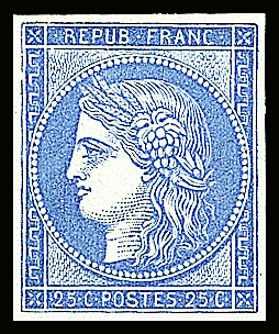 N°4da 25c bleu clair, Réimpression de 1862, neuf *,