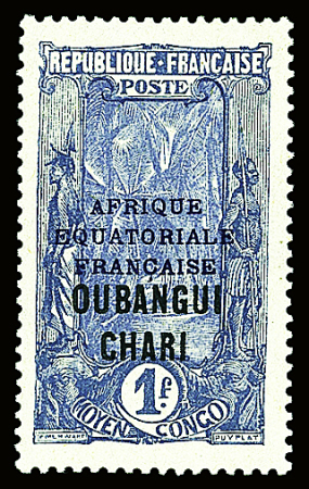 N°70a 1f25 sur 1f bleu et outremer, variété sans surcharge