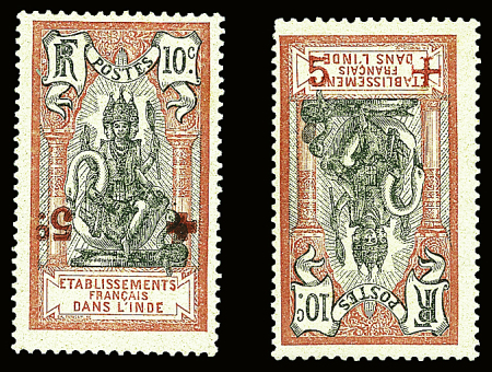 N°43a + n°45b variétés surcharge renversée, neufs *,