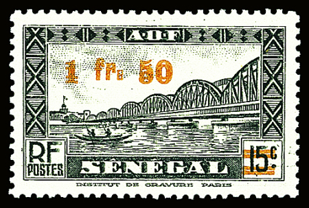 N°189a 1f50 sur 15c. noir, variété double surcharge,
