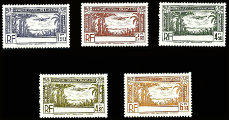 POSTE AERIENNE N°1a à 5a série complète, variétés sans