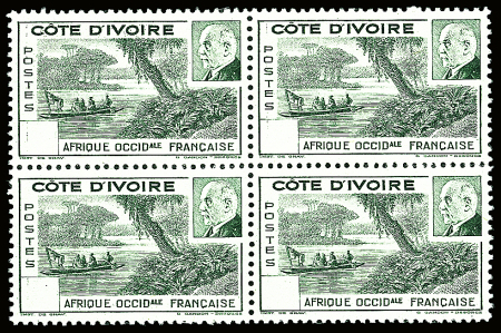 N°169a 1f vert, variété valeur omise, en bloc de 4,