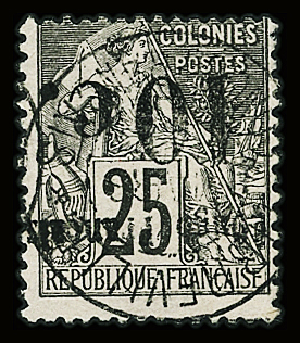 N°5c 10c. sur 25c. noir sur rose, variété surcharge