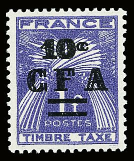 TAXE N°36a 10c. sur 1 f bleu-violet, variété double