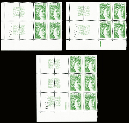 N°1973 1f vert Sabine : lot de 3 CD avec coin à gauche