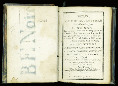 Petit Guide des Lettres pour l'Année 1772, par M. Guyot avec Privilège du Roy, couverture cartonnée,