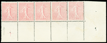 N°129 Semeuse Lignée, 10c. rose, petite collection de variétés diveses dont ND, épreuves, Recto-vers