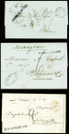 7 Lettres avec marque postale noire "Guyane française" (Jamet n°1A) dont 3 CAD d'entrée rouge "Outre-mer Nantes" (1849) "Outre-mer Marseille" (1845) e