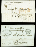 4 lettres pour Bordeaux : cachet ovale noir "Poste aux lettres de Cayenne Guyane française" (Jamet n°3 - 1852) - cAD "Cayenne Guyane française" (1853 