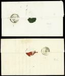 2 lettres pour Bordeaux avec MP noire "Guyane française" + CAD d'entrée "Outre-mer Pauillac" (noir 1843 et rouge 1845). TB