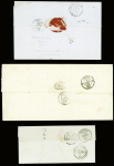15 lettres pour Bordeaux ou Nantes avec CAD "Cayenne Guyane française" (Jamet n°4), la majorité avec CAD d'entrée noir "Col. Fr. Angl. Amb. Calais". T