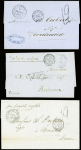 15 lettres pour Bordeaux ou Nantes avec CAD "Cayenne Guyane française" (Jamet n°4), la majorité avec CAD d'entrée noir "Col. Fr. Angl. Amb. Calais". T