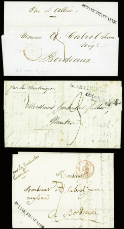 5 lettres dont 4 avec marque noire "Guyane française" (Jamet n°1A) et 1 lettres avec MP "Martinique" + MP d'entrée "Colonies par Nantes" (1826). TB