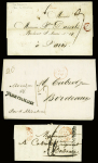 5 lettres dont 4 avec marque noire "Guyane française" (Jamet n°1A) et 1 lettres avec MP "Martinique" + MP d'entrée "Colonies par Nantes" (1826). TB