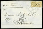 Col. Gen n°3+5 obl losange de points muet + CAD "Guyane Cayenne" (1872) sur lettre avec taxe 7 façon manuscrite rayée à la plume