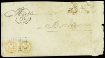 Guyane n°3+5 obl losange de points muet + CAD "Guyane Cayenne" (1872) sur lettre pour Bordeaux. TB