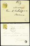 3 lettres AFF Colonies générales n°53 (2) et n°54 obl CAD "Guyane Cayenne" (1886 - 1888 - 1887) pour Bordeaux. TB