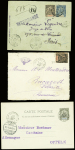 11 lettres et 2 fragments de Guyane dont Guyane n°24 + n°27 + 28 obl Cayenne (1894) sur grand fragment de lettre recommandée