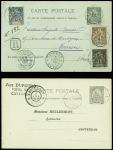 5c Groupe de Guyane obl Cayenne (1899) avec au verso texte imprimé saluant la libération du capitaine Dreyfus et Guyane n°230 + 32 + 35 obl Cayenne (1