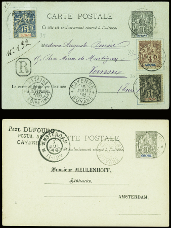 5c Groupe de Guyane obl Cayenne (1899) avec au verso texte imprimé saluant la libération du capitaine Dreyfus et Guyane n°230 + 32 + 35 obl Cayenne (1